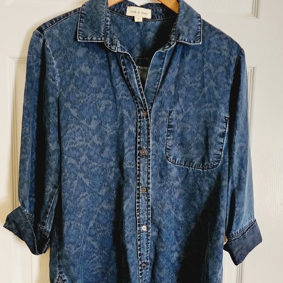 Cloth & Stone by Anthropologie 3/4 Sleeve High Low Chambray Shirt Size M - Picture 2 of 8